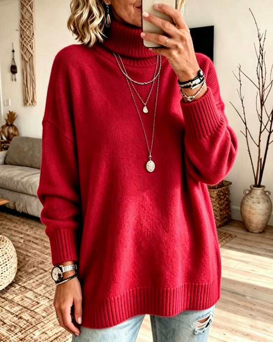 Pullover Høj Hals Løs