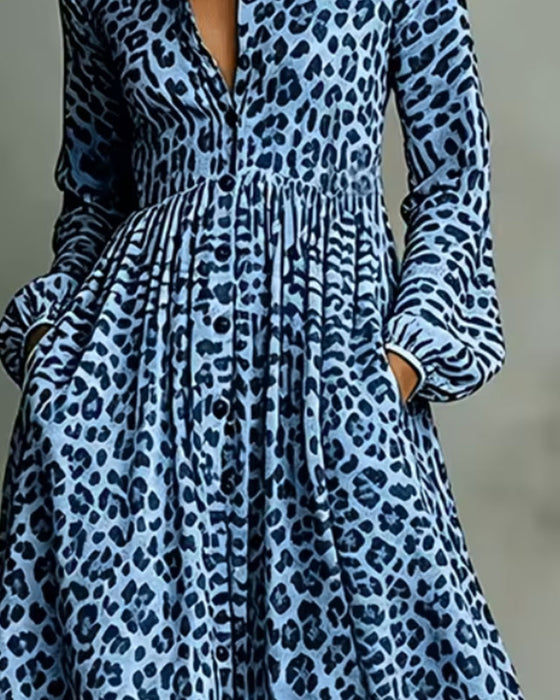 Skjortekjole Leopard Krave Lang