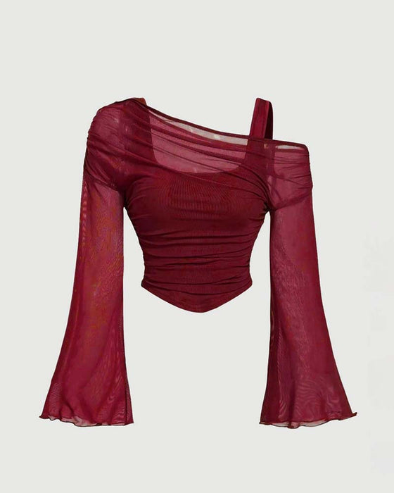 Bluse Net Rynket Lang Ærme Cami
