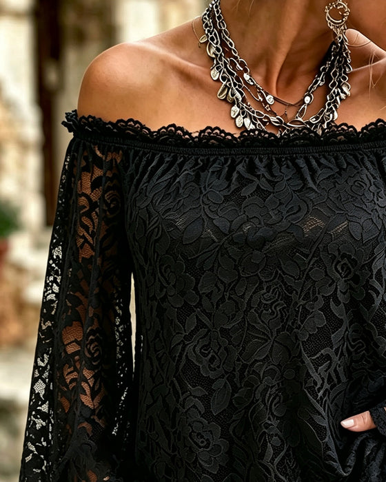 Top Off-Shoulder Blonder Patchwork Løs