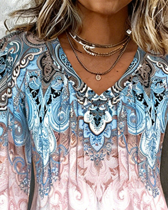 Top Lanterne Ærme V-Hals Trykt