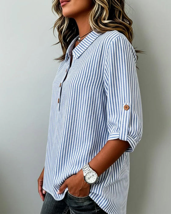 Bluse Afslappet Stribet Henley