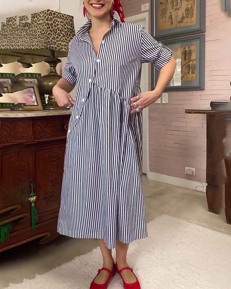 Kjole Krave Knapper Ned Stribet