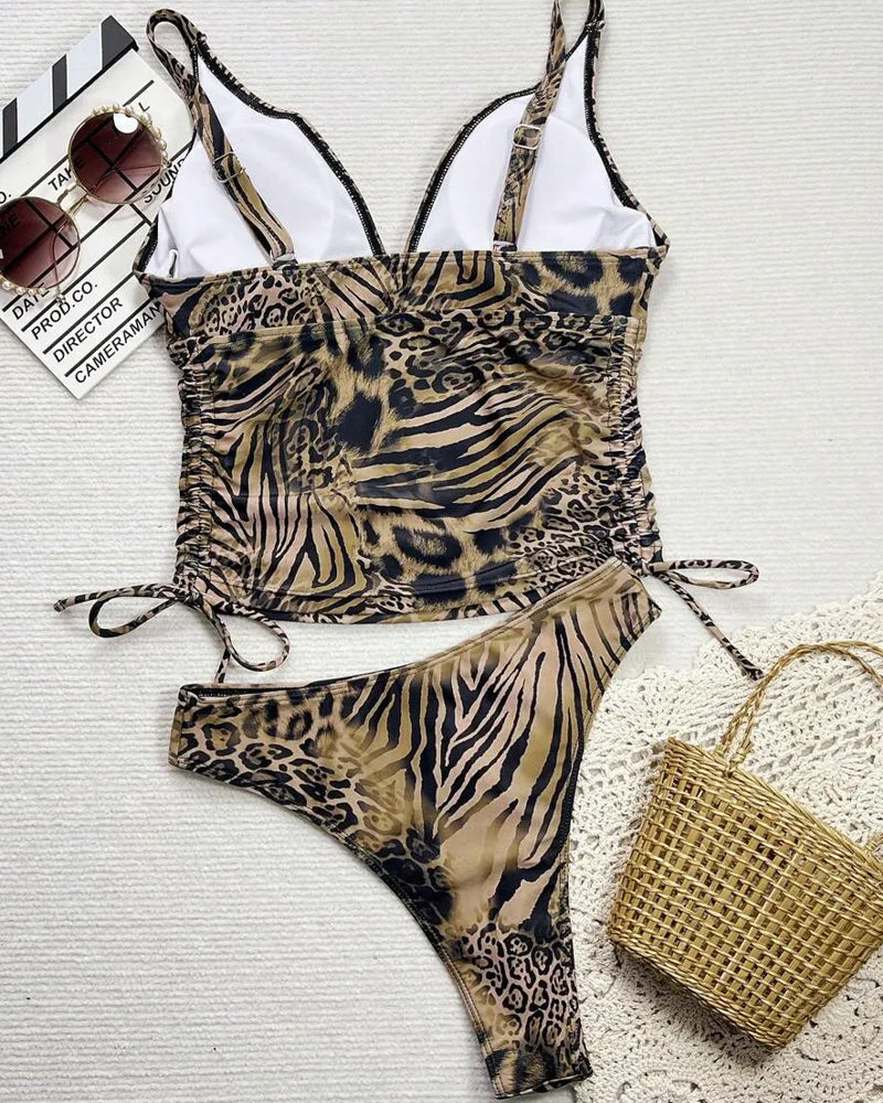 Bikini Bind Strop Halter Leopard Print