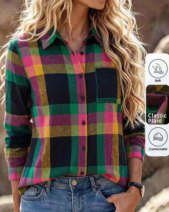 Bluse Krave Lomme Skotsk Skjorte