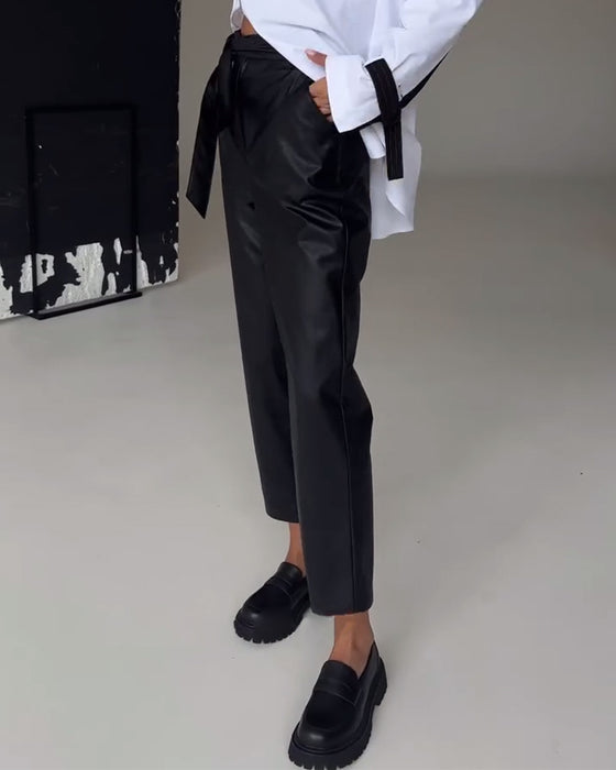 Slim fit læderbukser