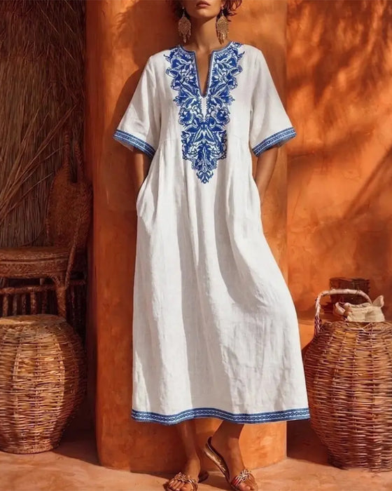 Kjole V-Hals Bohemian Fuld Nederdel Lomme