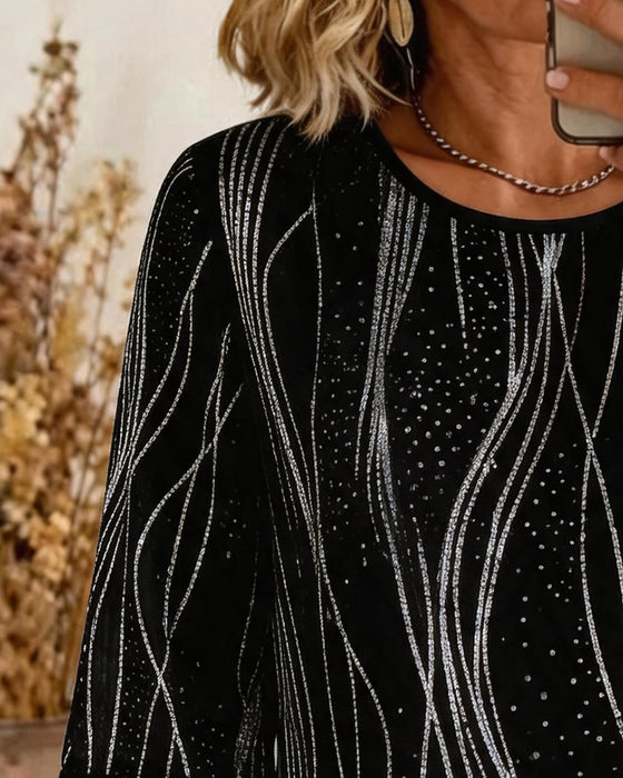 Bluse Mode Tryk Rund Hals Afslappet