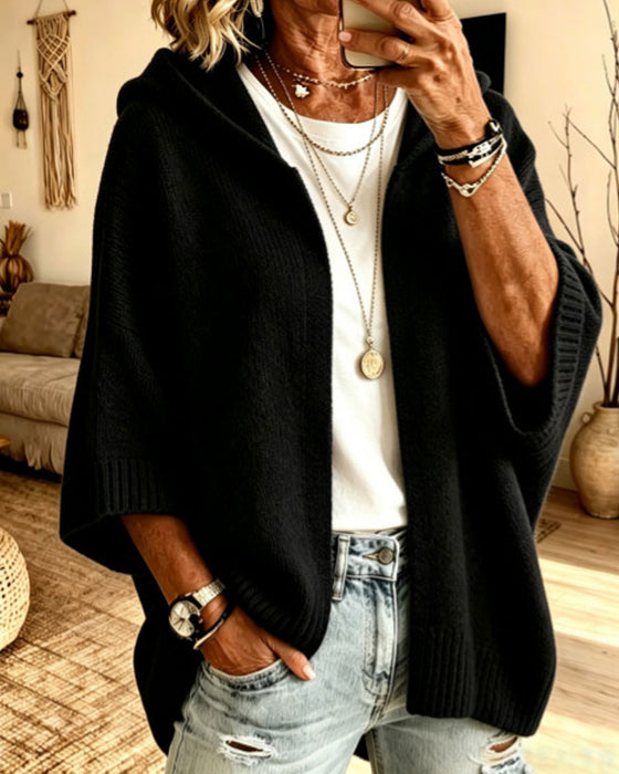 Cardigan 3/4 Ærme Hætte Casual