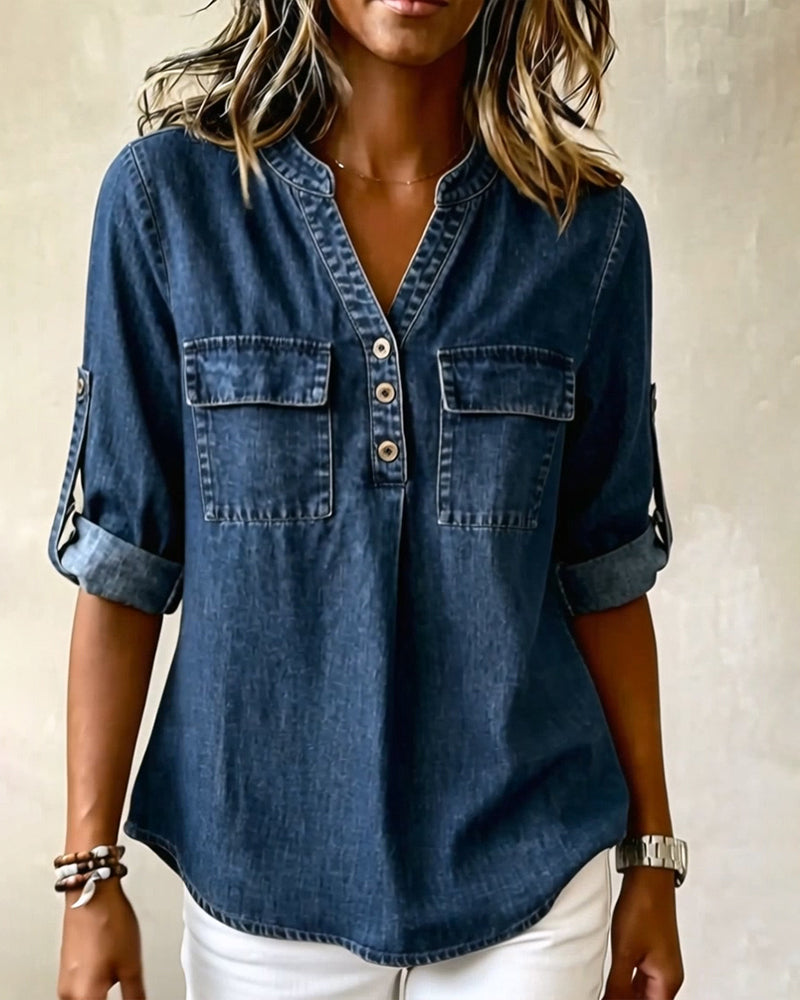 Bluse Denim V-Hals Casual