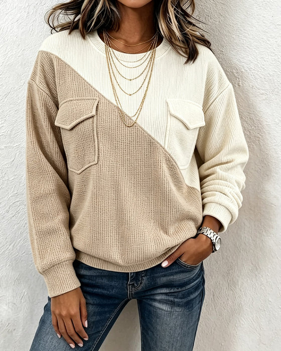 Sweatshirt Asymmetrisk Lomme Afslappet Rund Hals