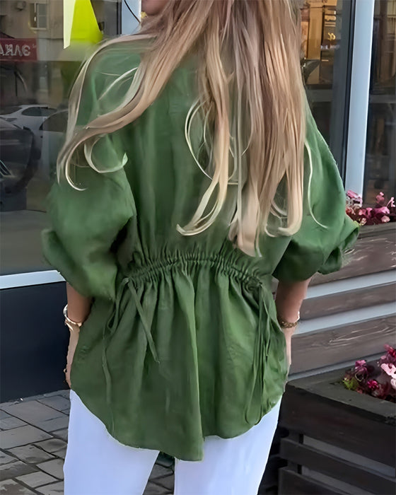 Bluse Elastisk Talje Lanterne Ærme