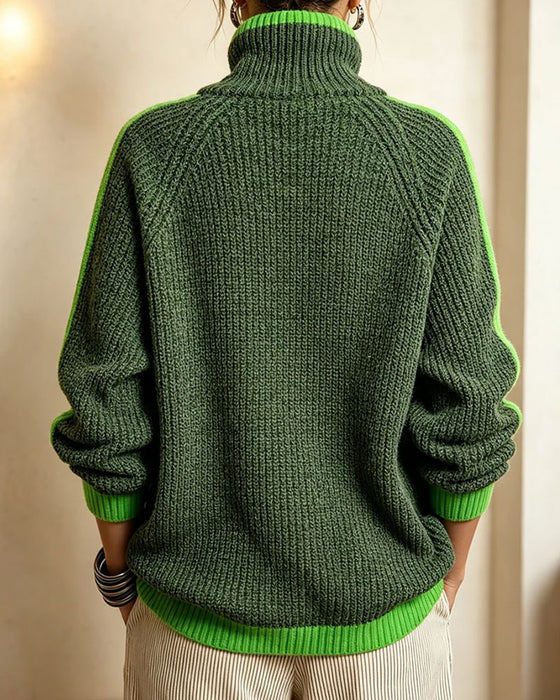 Pullover Turtleneck Kontrast Raglan Ærme