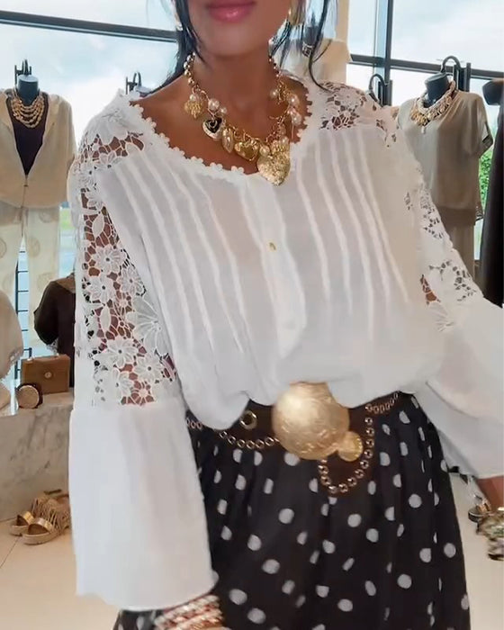 Bluse Udskæring Blonde Flare Ærme