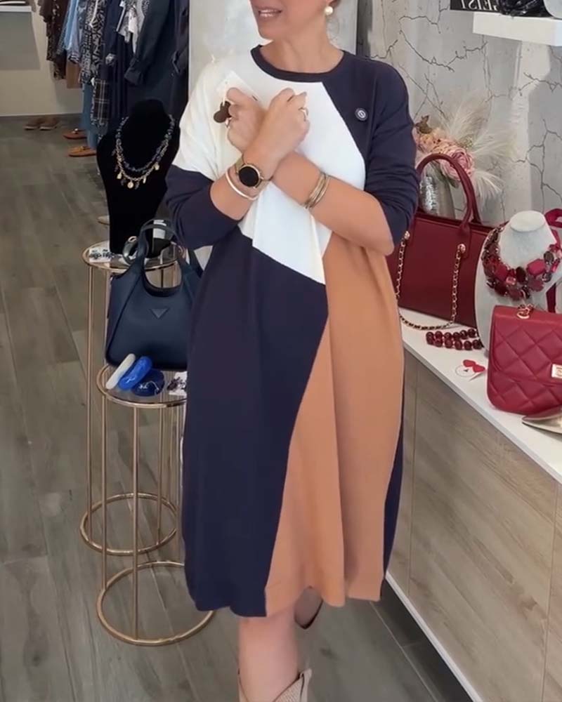 Kjole Stilfuld Løstsiddende Farveblokeret