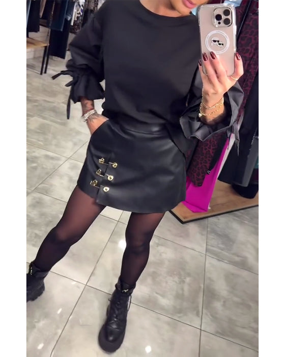 Ensfarvet elegant sweatshirt med rund hals