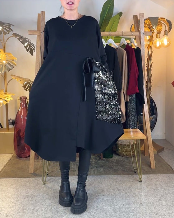 Kjole Langærmet Løs Med Pailletter