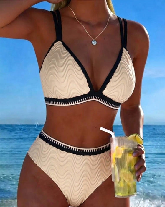 Bikini Farveblok Dobbeltstrop Tekstureret
