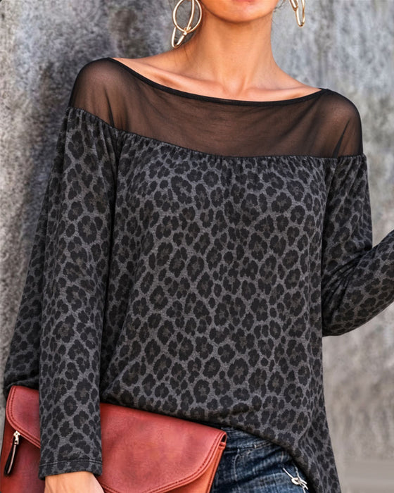 Top Leopard Mesh Patchwork