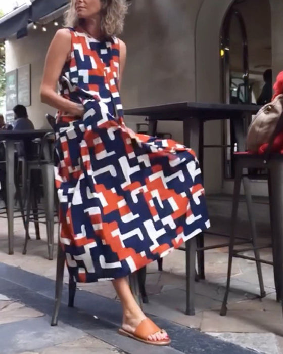 Geometrisk mønstret kjole uden ærmer