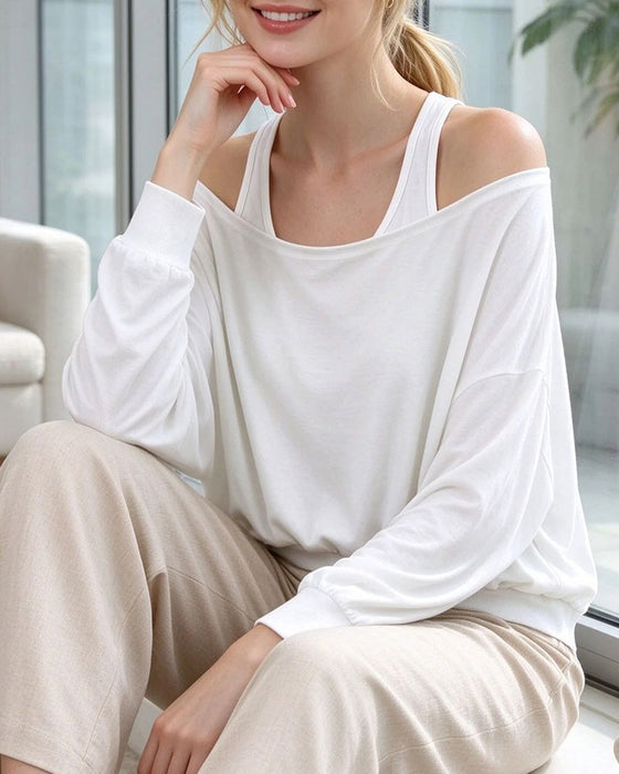Top Off-Shoulder Falsk Todelt Langærmet