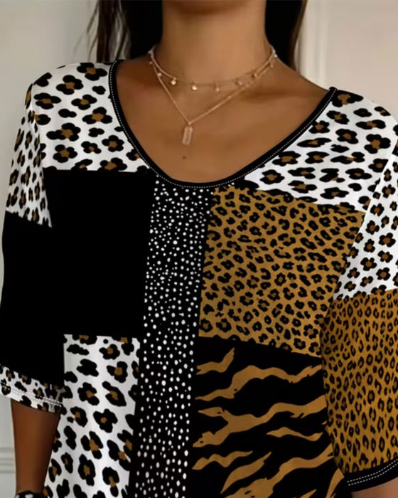 T-Shirt Leopard Zebra Rundhals Halværme