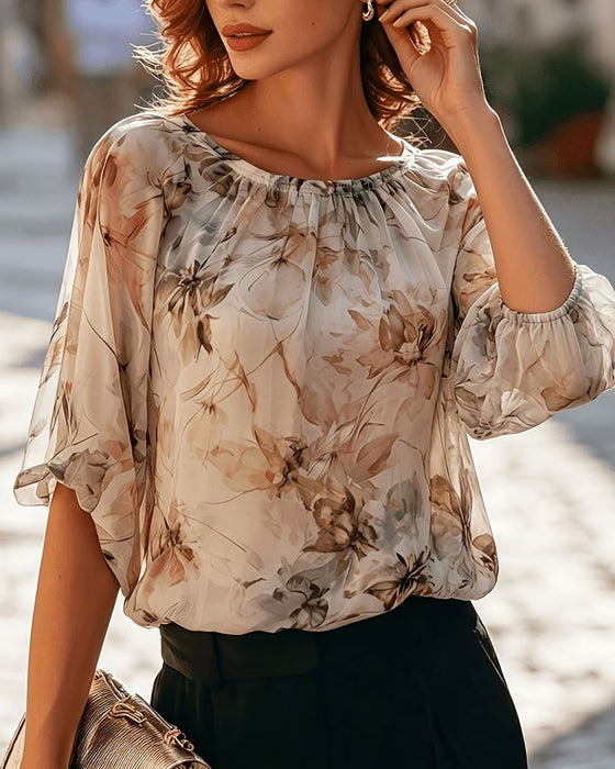 Bluse Blæk Vask Blomstret Bobble Ærme