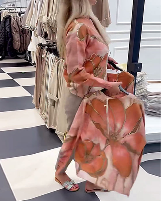 Rund Hals Printet Løs Sweater