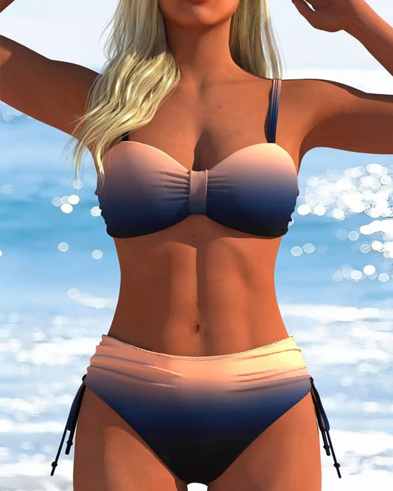 Bikini Gradient Mønster Snøre Mode