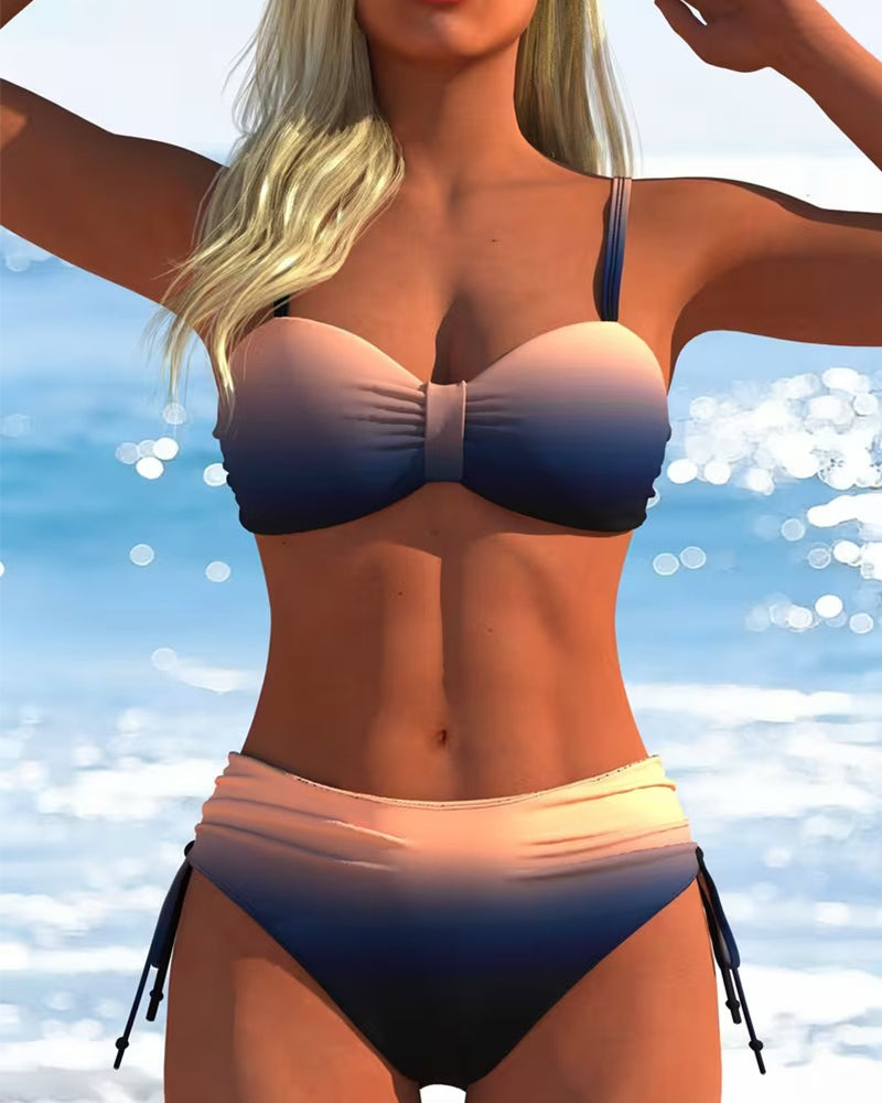 Bikini Gradient Mønster Snøre Mode