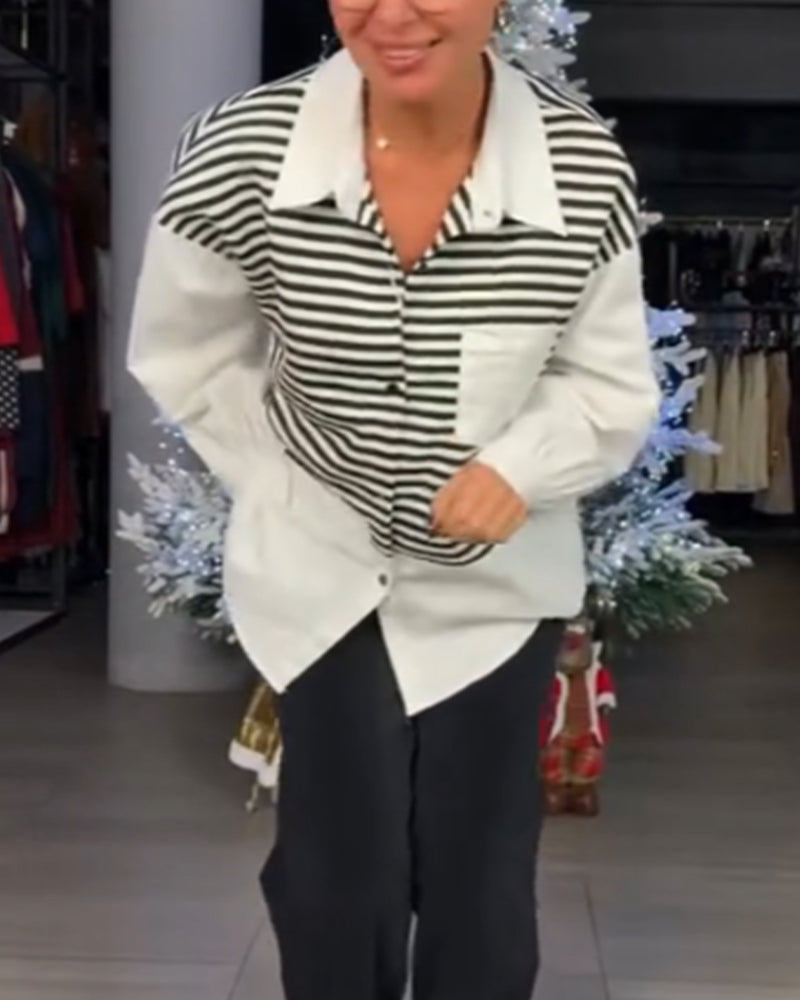 Skjorte Stribet Knaphals