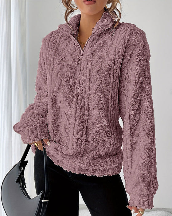 Sweatshirt Dobbelt Sidet Fleece Halv Lynlås