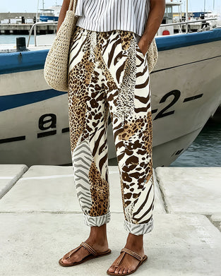 Bukser Leopard Og Zebra Tryk Casual Lang