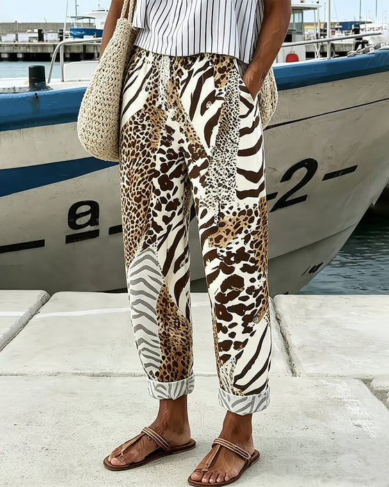Bukser Leopard Og Zebra Lapværk Casual Lang