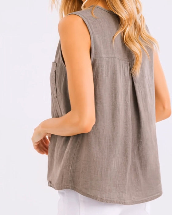 Tank Top Casual Knap Ærmeløs