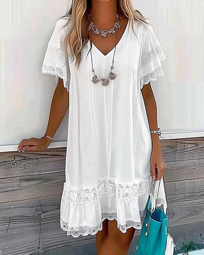 Kjole Afslappet Blonde V-Udskæring Kort