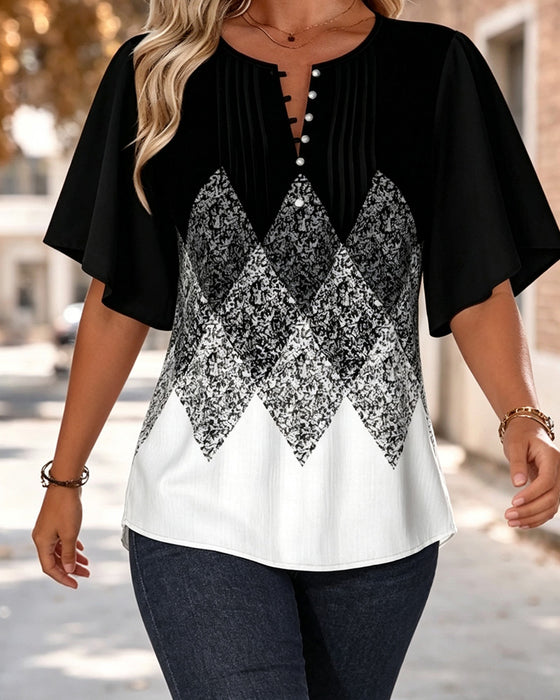 T-Shirt Diamantgitter Gradienttryk V-Hals