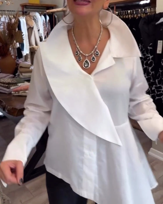 Skjorte Uregelmæssig Krave Ensfarvet