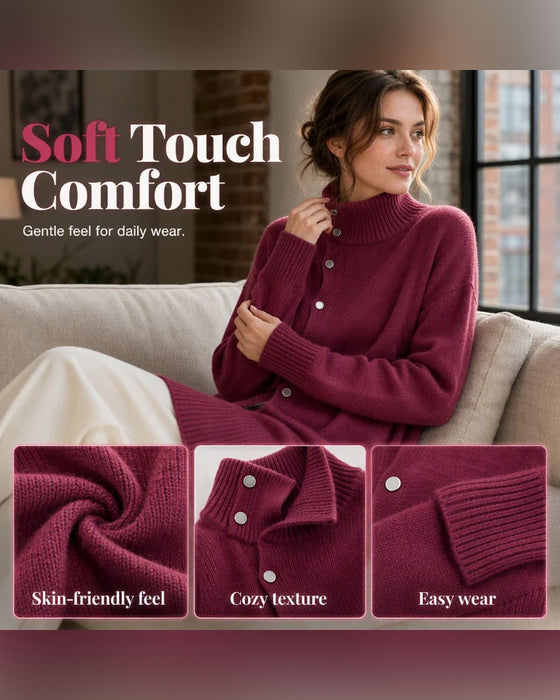 Cardigan Turtleneck Enkelt Knappet