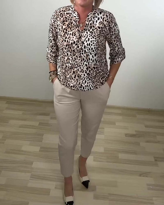 Bluse Ståkrave Mode Leopard