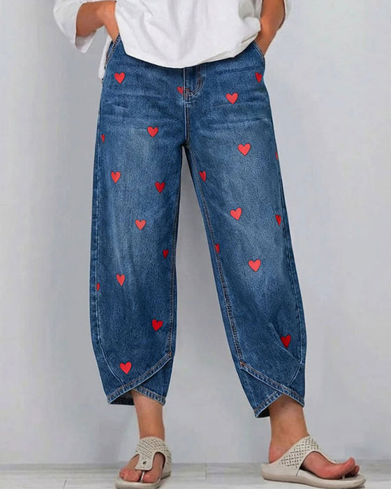 Bukser Hjerte Tryk Denim Ankel