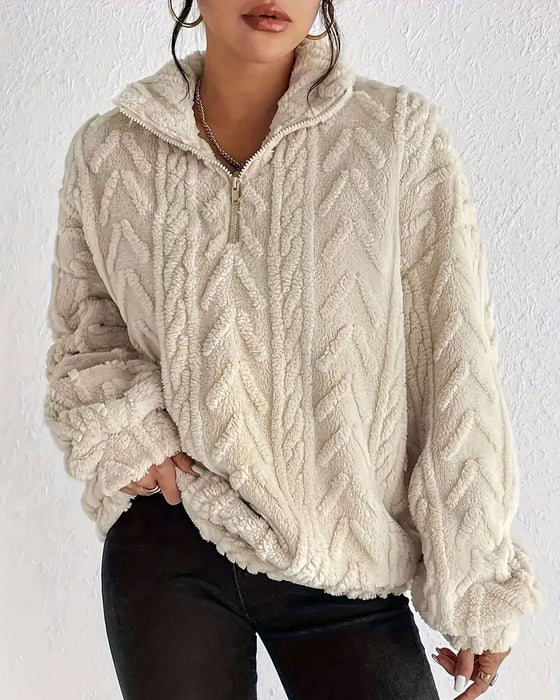 Sweatshirt Dobbelt Sidet Fleece Halv Lynlås