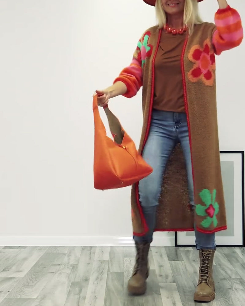 Lang frakke med blomsterprint