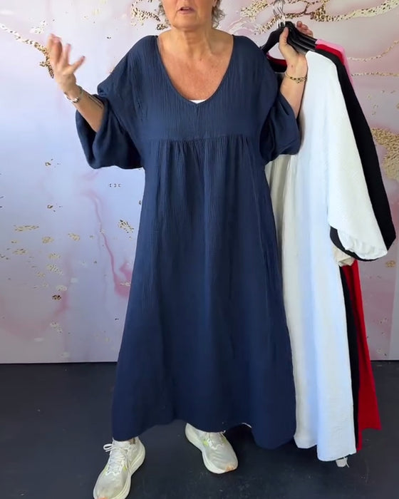 Kjole Skovstil V-Udskæring Plisseret Ensfarvet