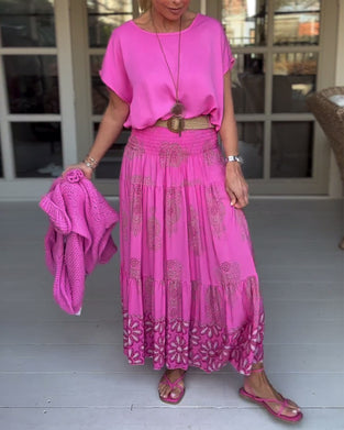 Pink T-shirt med rund hals