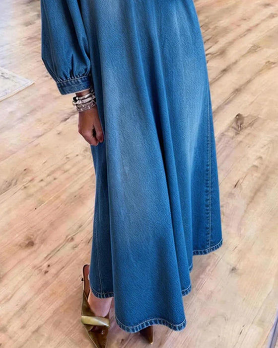 Kjole Denim Skjorte Stil Maxi