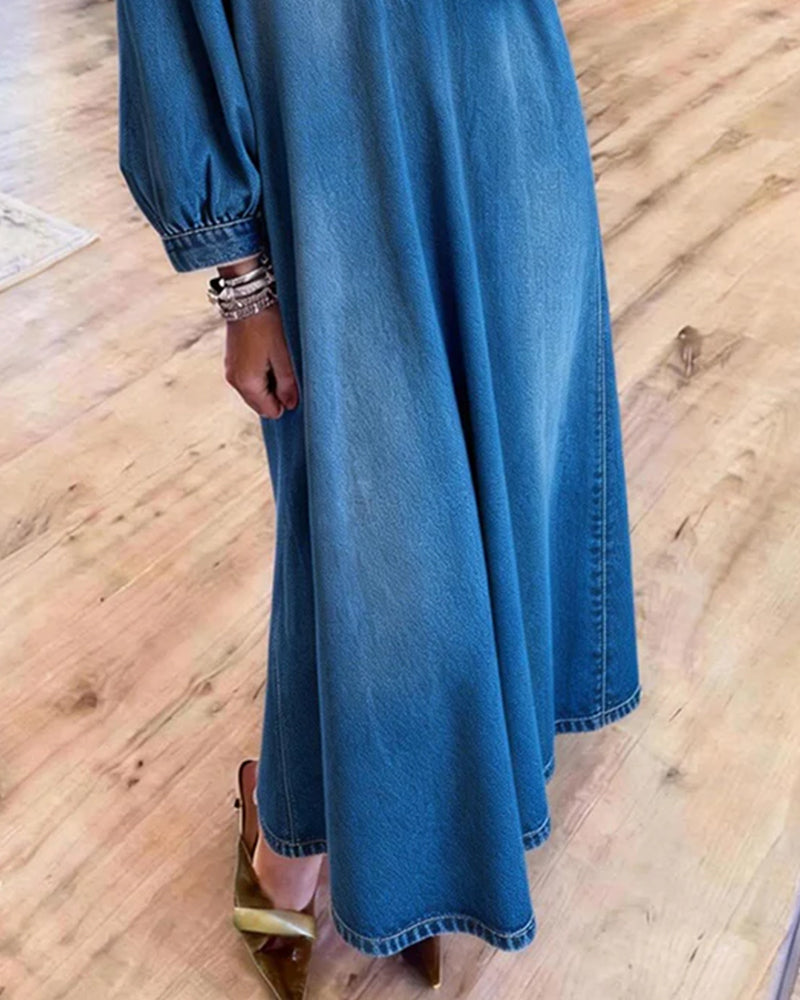 Kjole Denim Skjorte Stil Maxi