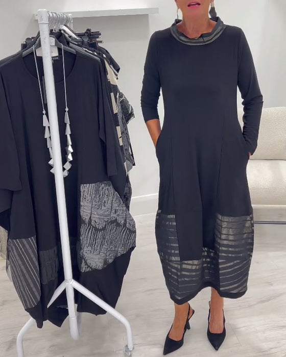 Moderne Ensfarvet Kjole Med Indsatser