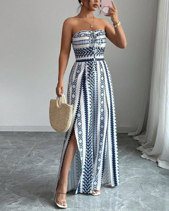 Jumpsuit Geometrisk Bandeau Slids Bred Ben