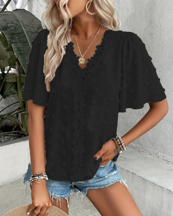 Bluse Sammenføjet Jacquard Flæseærme